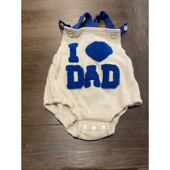 Other - I Heart Dad Baby Romper Waffle Knit Cream Blue Bubble Bodysuit 0-3M Father's Day
